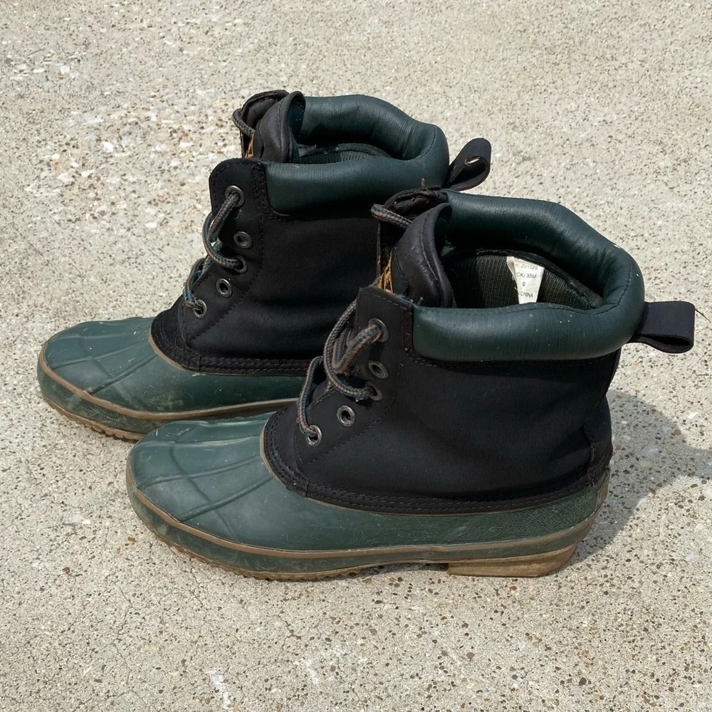 WESTERN CHIEF~STEEL SHANK~MENS~SIZE 9~GREEN~RUBBER BOOTS~WORK~RAIN~SNOW~USED~G22